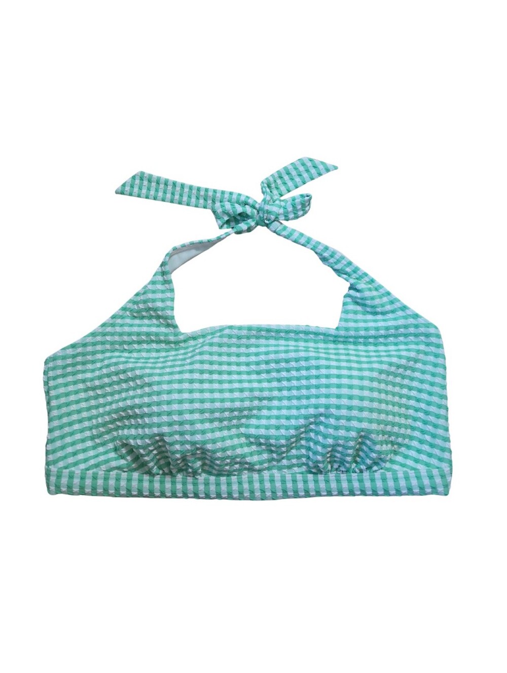 Lands' End Gingham Square Neck Halter Bikini Top Womens 2X Swim Green White Prep